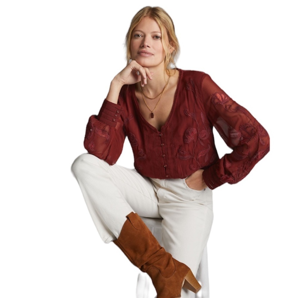 SOLD Anthropologie Embroidered Floral Buttondown - Picture 2 of 4